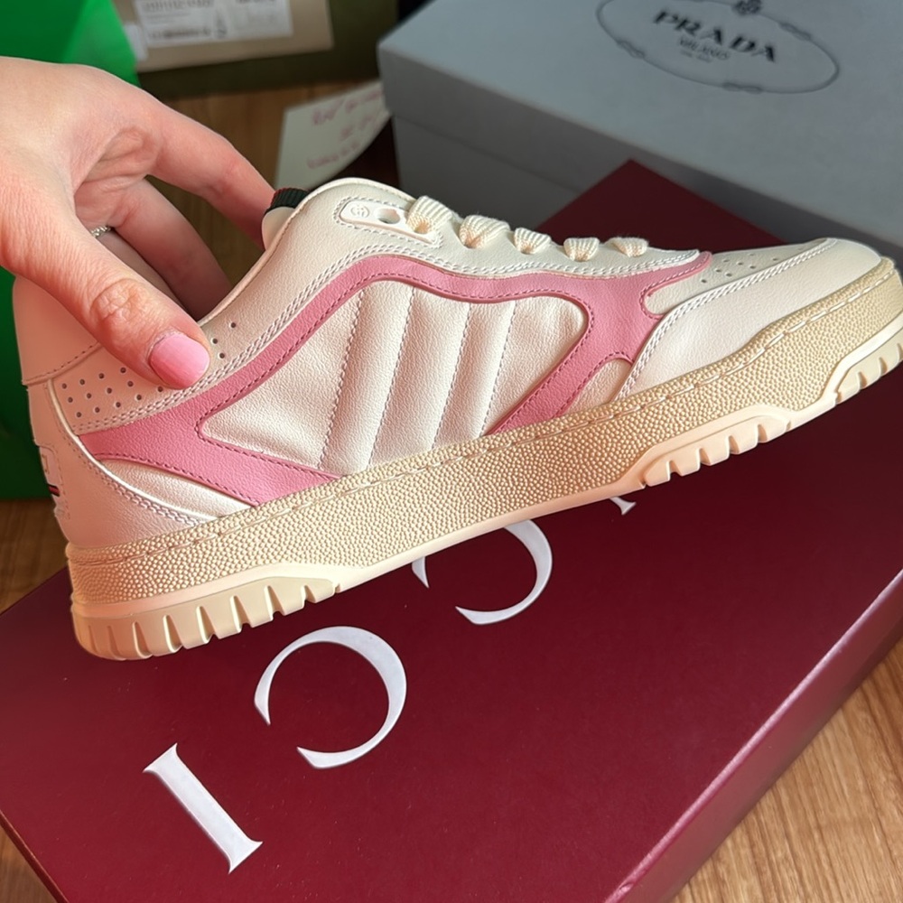 Size 38.5 8.5 US Gucci Re-Web Sneakers White Pink Leather - Picture 7 of 8